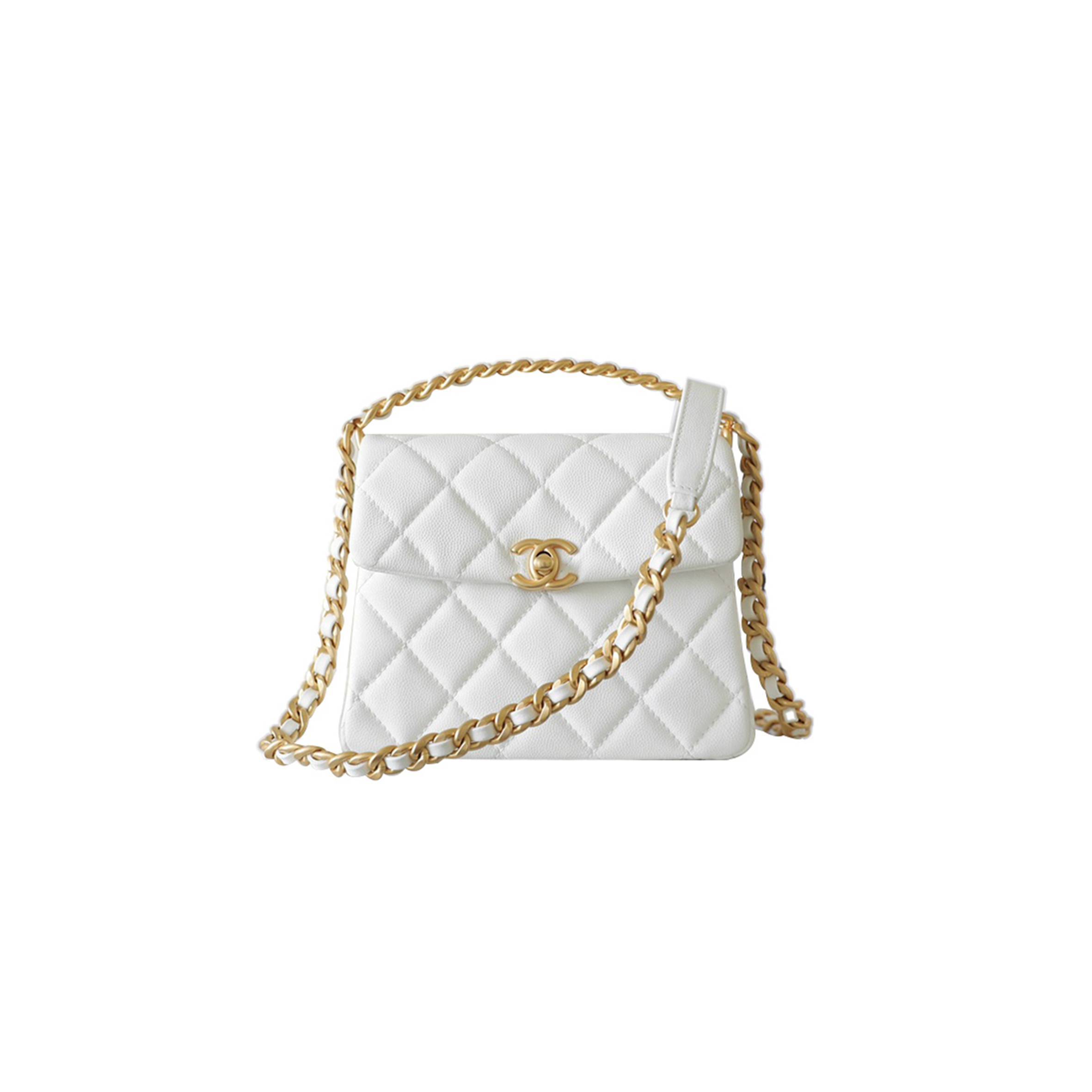 CHANEL MASTER  WHITE VINTAGE GOLD CHAIN AS4472 (19*15*7cm)